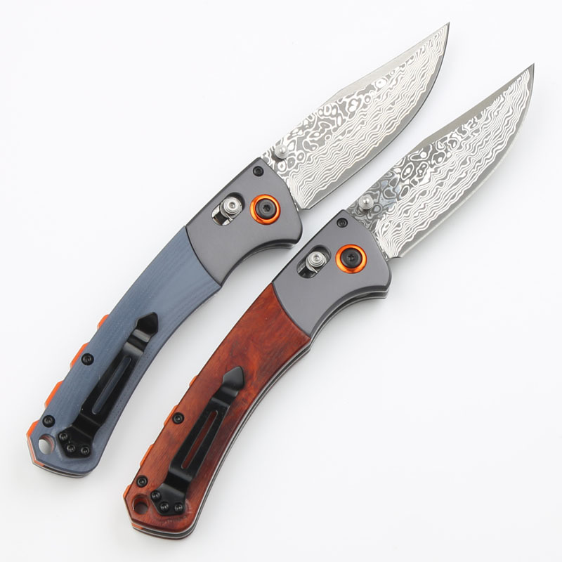 Benchmade 15080-1 Damascus Hunt Crooked River Folding knife 3.97" Clip Point Blade, Dymondwood Handles