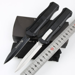 Benchmade 3300BK Knife Infidel Dagger AUTO OTF 3.85" D2 Black Double Edge Blade, Aviation Aluminum Handles