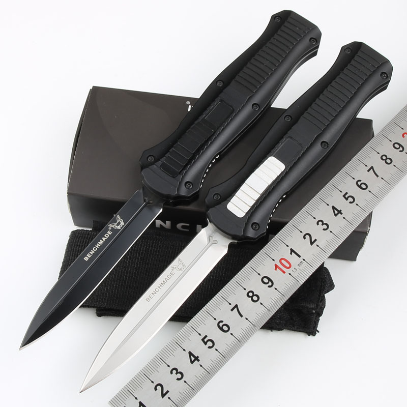 Benchmade 3300BK Knife Infidel Dagger AUTO OTF 3.85" D2 Black Double Edge Blade, Aviation Aluminum Handles