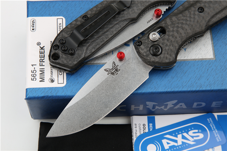 Benchmade 565-1 Mini Freek Folding Knife 2.95" S90V Satin Plain Blade, Carbon Fiber Handles