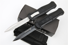Benchmade 3300BK Knife Infidel Dagger AUTO OTF 3.85" D2 Black Double Edge Blade, Aviation Aluminum Handles
