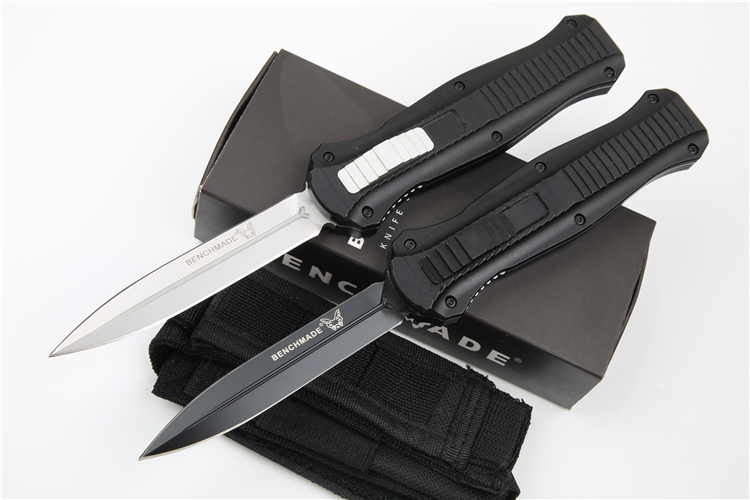Benchmade 3300BK Knife Infidel Dagger AUTO OTF 3.85" D2 Black Double Edge Blade, Aviation Aluminum Handles