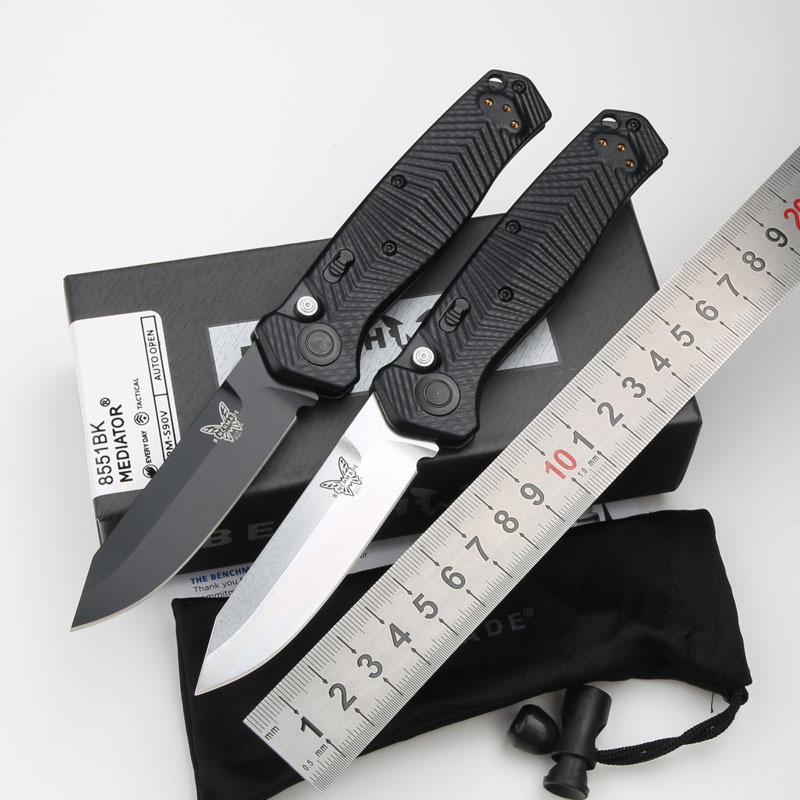 Benchmade 8551 Mediator Knife AUTO Folding 3.26" S90V Black Plain Blade, G10 Handles - 8551BK