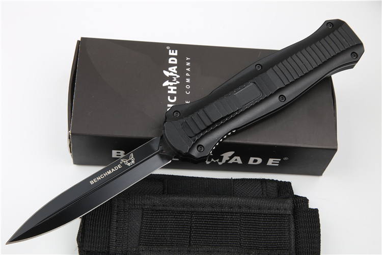 Benchmade 3300BK Knife Infidel Dagger AUTO OTF 3.85" D2 Black Double Edge Blade, Aviation Aluminum Handles