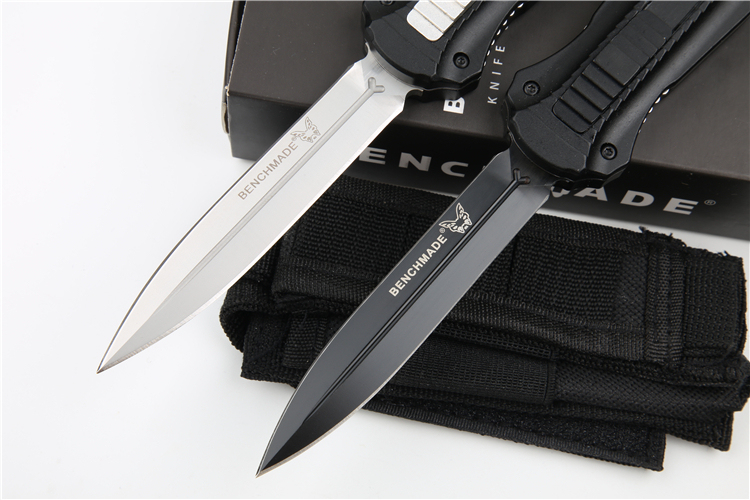 Benchmade 3300BK Knife Infidel Dagger AUTO OTF 3.85" D2 Black Double Edge Blade, Aviation Aluminum Handles