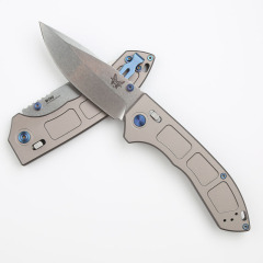 Benchmade 748 Narrows Knives AXIS Folding Knife 3.14" M390 Satin Drop Point Blade, Gray Titanium Handles