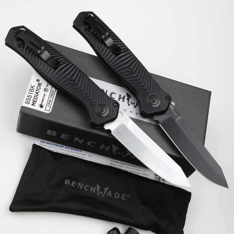 Benchmade 8551 Mediator Knife AUTO Folding 3.26" S90V Black Plain Blade, G10 Handles - 8551BK