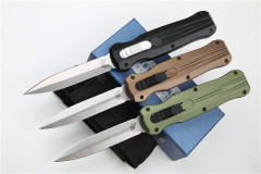 Benchmade 3320 3colors Knife Infidel Dagger AUTO OTF 3.85" D2 Black Double Edge Blade, Aluminum Handles