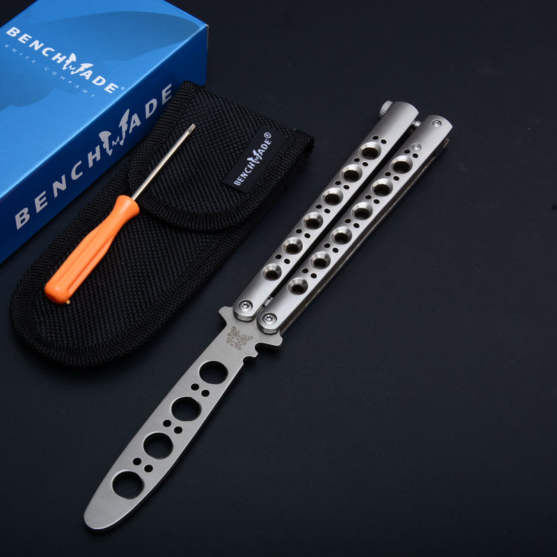Benchmade Balisong Butterfly BM40 Training Folding Knife 3.74" 440C Plain Blade, Stainless steel Handles
