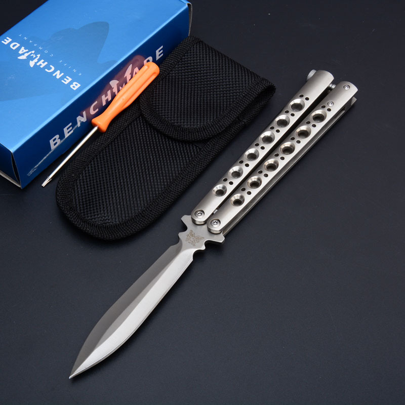 Benchmade BM46 Balisong Butterfly Folding Knife 3.74" 440C Plain Blade, Stainless steel Handles