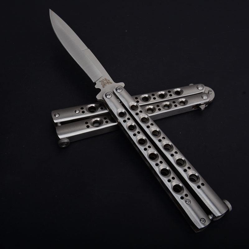 Benchmade BM42 Balisong Butterfly Folding Knife 3.74" 440C Plain Blade, Stainless steel Handles