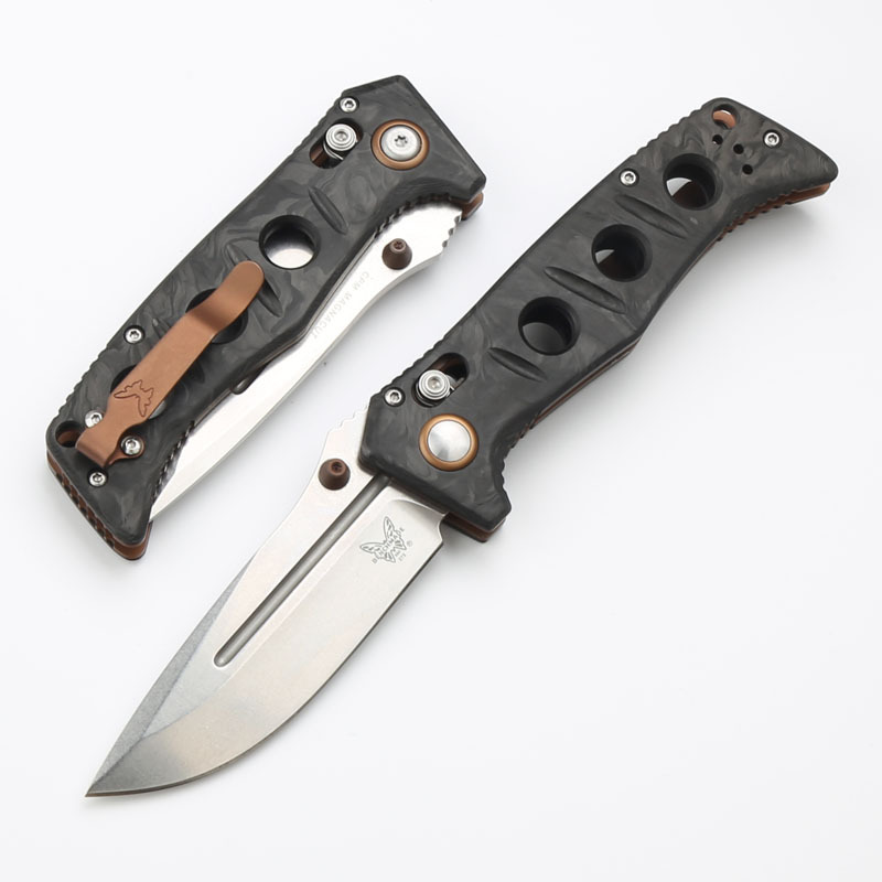 Benchmade 273-03 Mini knifes Shane Sibert Adamas Folding Knife 3.26" CPM-MagnaCut Satin Plain Blade, Marbled Carbon Fiber Handles