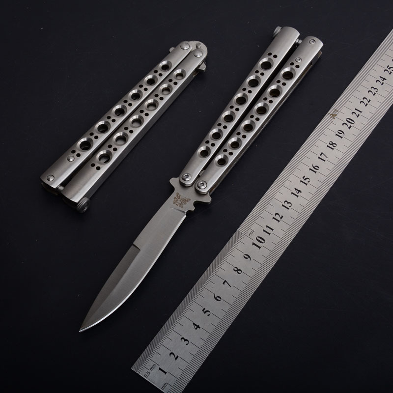 Benchmade BM42 Balisong Butterfly Folding Knife 3.74" 440C Plain Blade, Stainless steel Handles