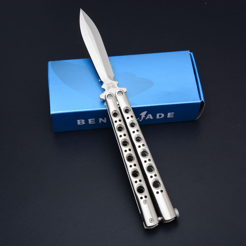 Benchmade BM46 Balisong Butterfly Folding Knife 3.74" 440C Plain Blade, Stainless steel Handles