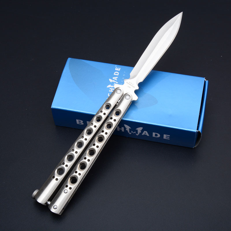 Benchmade BM46 Balisong Butterfly Folding Knife 3.74" 440C Plain Blade, Stainless steel Handles