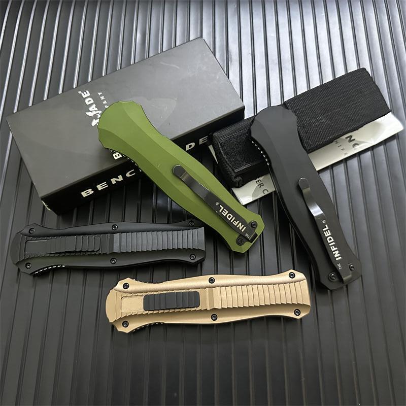 Benchmade 3300BK 4styles Knives Infidel Dagger AUTO OTF Knife 3.85" D2 Black Double Edge Blade, Aviation Aluminum Handles