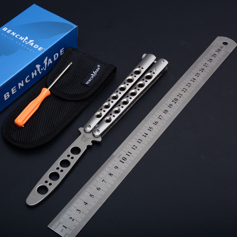 Benchmade Balisong Butterfly BM40 Training Folding Knife 3.74" 440C Plain Blade, Stainless steel Handles