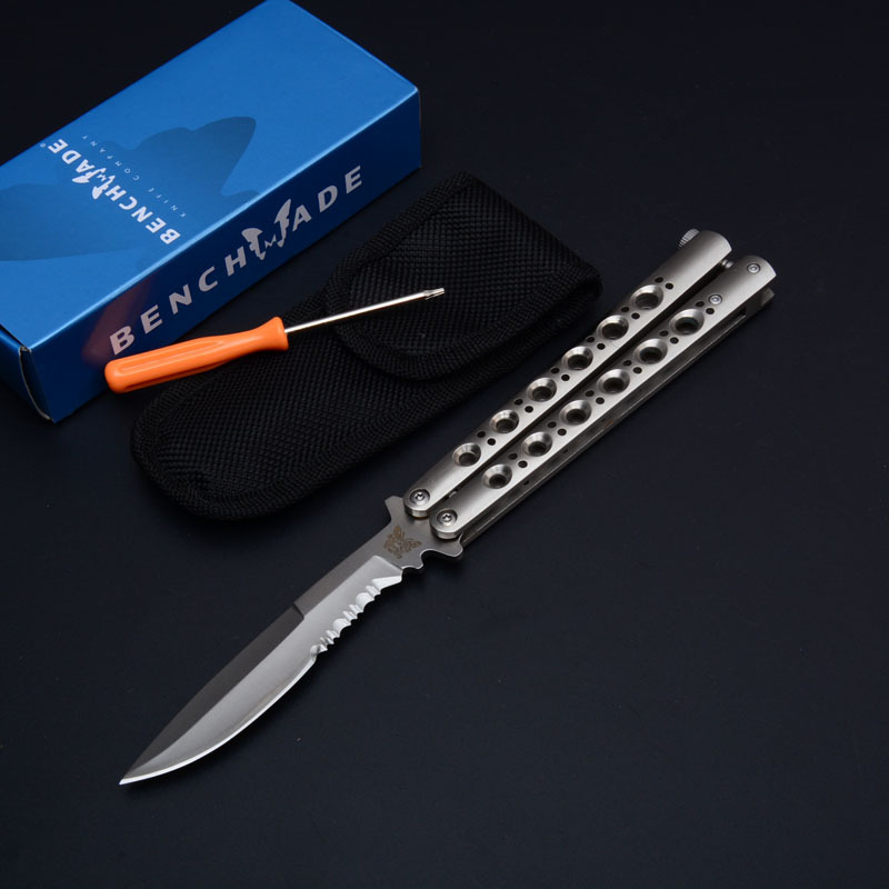 Benchmade Balisong Butterfly BM40 Training Folding Knife 3.74" 440C Plain Blade, Stainless steel Handles