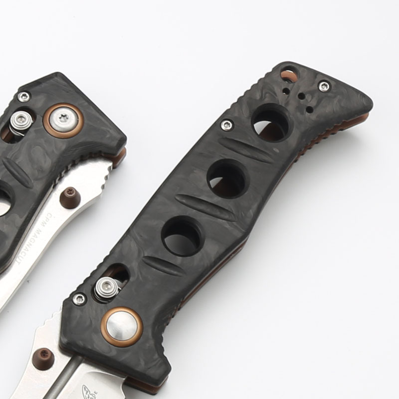 Benchmade 273-03 Mini knifes Shane Sibert Adamas Folding Knife 3.26" CPM-MagnaCut Satin Plain Blade, Marbled Carbon Fiber Handles