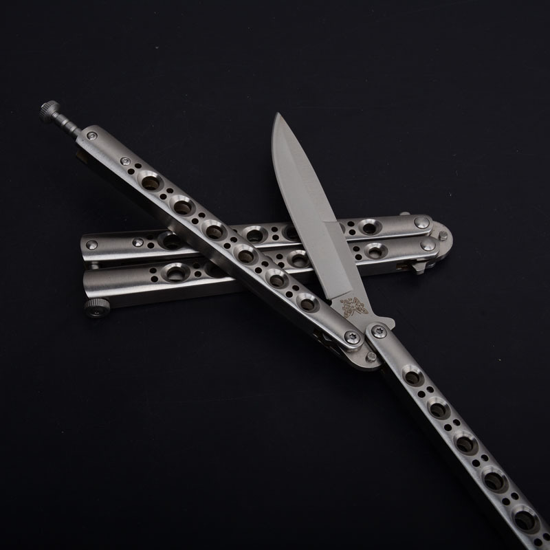 Benchmade BM42 Balisong Butterfly Folding Knife 3.74" 440C Plain Blade, Stainless steel Handles