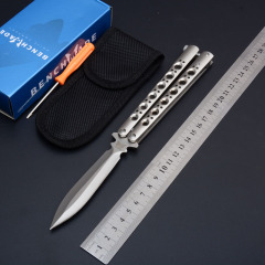 Benchmade BM46 Balisong Butterfly Folding Knife 3.74" 440C Plain Blade, Stainless steel Handles