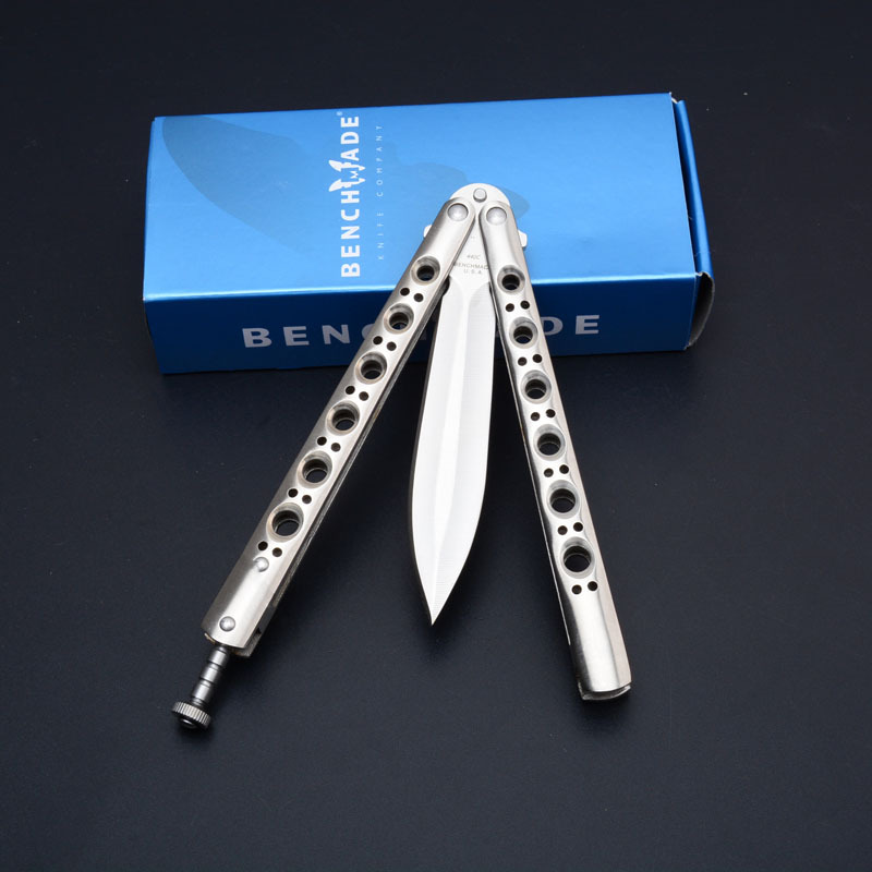 Benchmade BM46 Balisong Butterfly Folding Knife 3.74" 440C Plain Blade, Stainless steel Handles