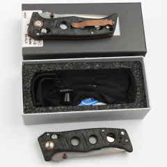 Benchmade 273-03 Mini knifes Shane Sibert Adamas Folding Knife 3.26" CPM-MagnaCut Satin Plain Blade, Marbled Carbon Fiber Handles