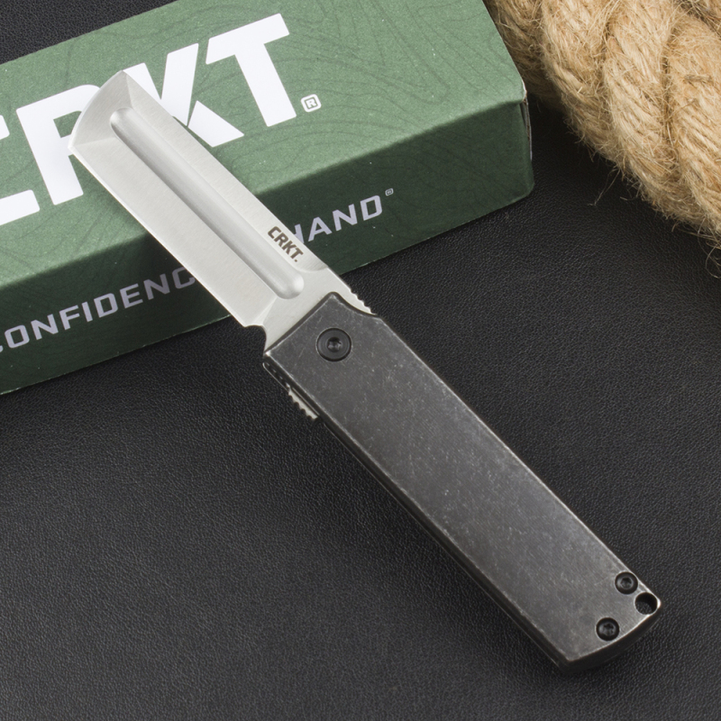 CRKT 5915 Frame Lock Flipper Knife 2.19" 8Cr13Mov Satin Modified Tanto Blade, Dark Stonewashed Steel Handles