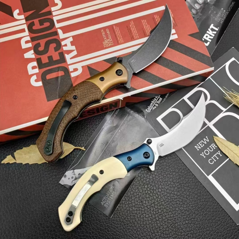 CRKT 7465 Alan Compact Assisted Flipper Knife 3.07" 12C27 Stonewashed Blade, Micarta Handles with Stainless Steel Bolsters, Liner Lock
