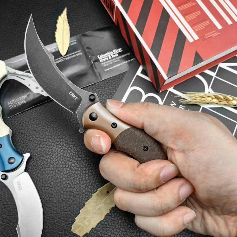 CRKT 7465 Alan Compact Assisted Flipper Knife 3.07" 12C27 Stonewashed Blade, Micarta Handles with Stainless Steel Bolsters, Liner Lock