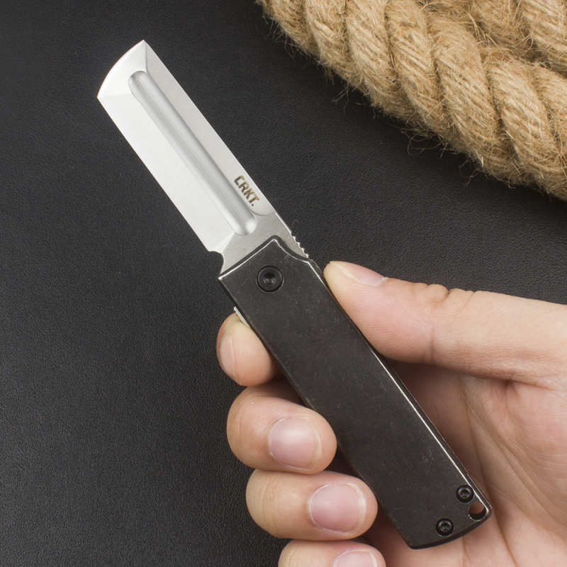 CRKT 5915 Frame Lock Flipper Knife 2.19" 8Cr13Mov Satin Modified Tanto Blade, Dark Stonewashed Steel Handles