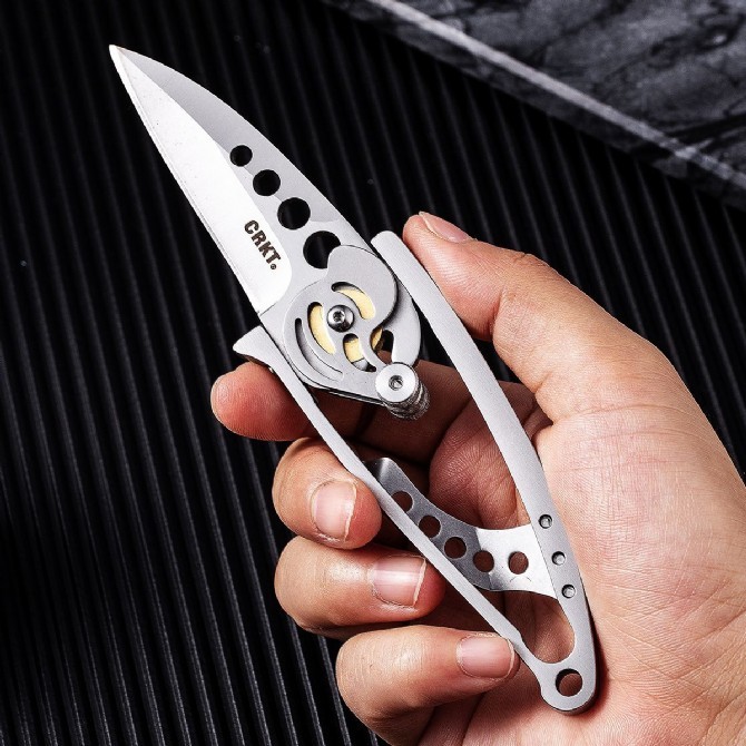 CRKT 5102 Ed Van Hoy Snap Lock Folding Knife 2.01" D2 Plain Blade, Stainless Steel Handles