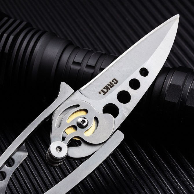 CRKT 5102 Ed Van Hoy Snap Lock Folding Knife 2.01" D2 Plain Blade, Stainless Steel Handles
