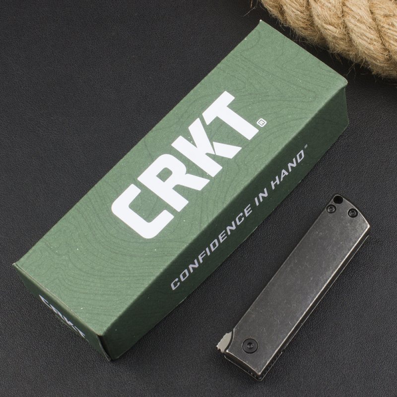 CRKT 5915 Frame Lock Flipper Knife 2.19" 8Cr13Mov Satin Modified Tanto Blade, Dark Stonewashed Steel Handles
