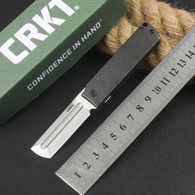 CRKT 5915 Frame Lock Flipper Knife 2.19" 8Cr13Mov Satin Modified Tanto Blade, Dark Stonewashed Steel Handles