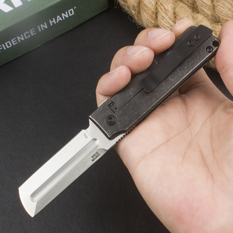 CRKT 5915 Frame Lock Flipper Knife 2.19" 8Cr13Mov Satin Modified Tanto Blade, Dark Stonewashed Steel Handles