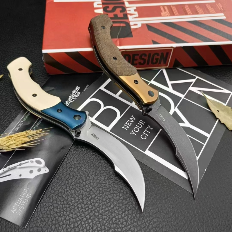 CRKT 7465 Alan Compact Assisted Flipper Knife 3.07" 12C27 Stonewashed Blade, Micarta Handles with Stainless Steel Bolsters, Liner Lock