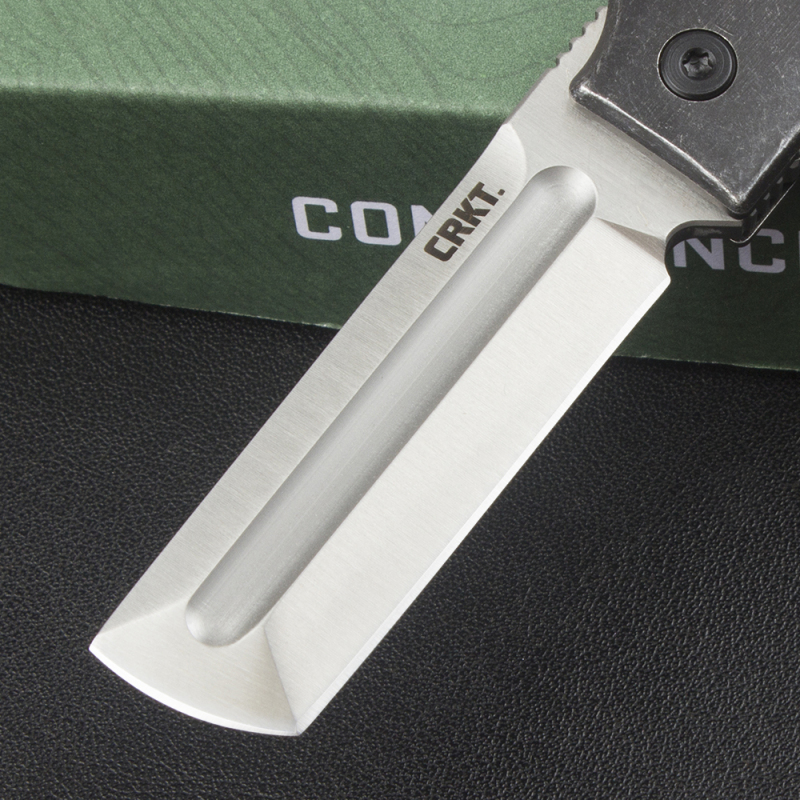 CRKT 5915 Frame Lock Flipper Knife 2.19" 8Cr13Mov Satin Modified Tanto Blade, Dark Stonewashed Steel Handles