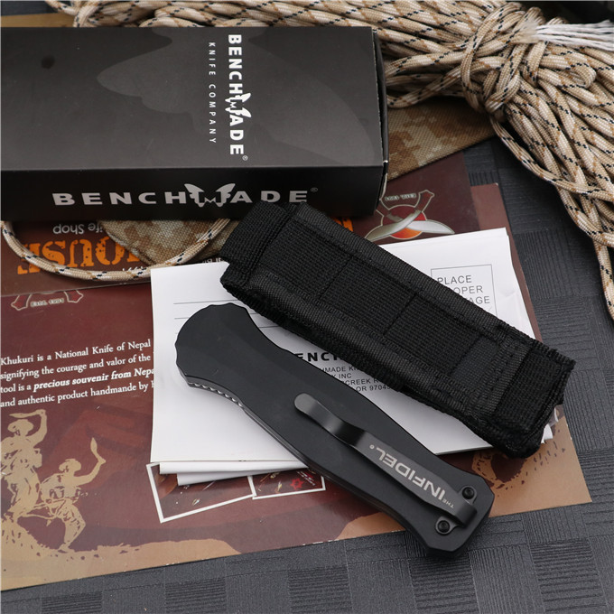 Benchmade 3310 AUTO OTF Knife Infidel Dagger 3.93" S30V Black Double Edge Blade, 6061-Aluminum Handles