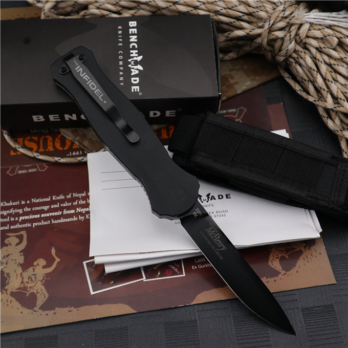 Benchmade 3310 AUTO OTF Knife Infidel Dagger 3.93" S30V Black Double Edge Blade, 6061-Aluminum Handles