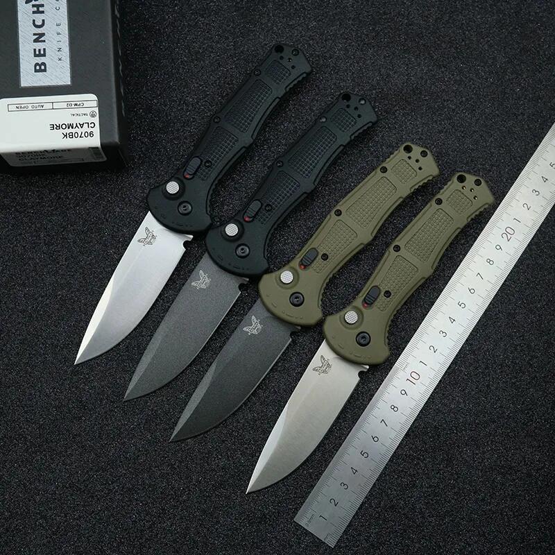 Benchmade 9070BK 4styles Knifes Claymore AUTO Folding Knife 3.81" CPM-D2 Drop Point Plain Blade, Grivory Handles 9070BK-1