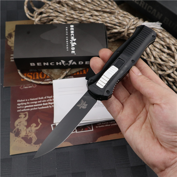 Benchmade 3310 AUTO OTF Knife Infidel Dagger 3.93" S30V Black Double Edge Blade, 6061-Aluminum Handles