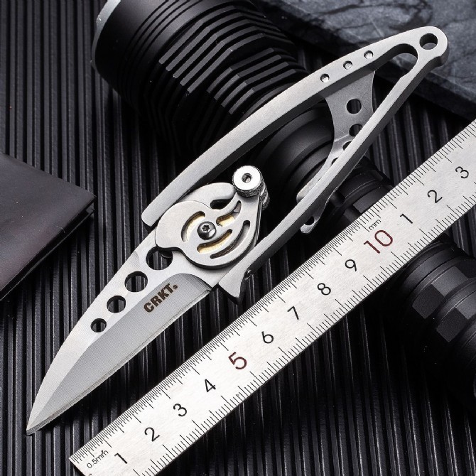 CRKT 5102 Ed Van Hoy Snap Lock Folding Knife 2.01" D2 Plain Blade, Stainless Steel Handles
