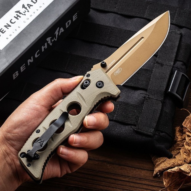 Benchmade 275SFE-2 Shane Sibert Adamas Knife 3.77" CruWear Plain Folding Blade, G10 Handles