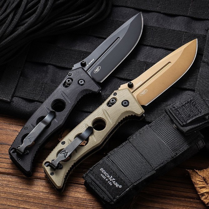 Benchmade 275SFE-2 Shane Sibert Adamas Knife 3.77" CruWear Plain Folding Blade, G10 Handles