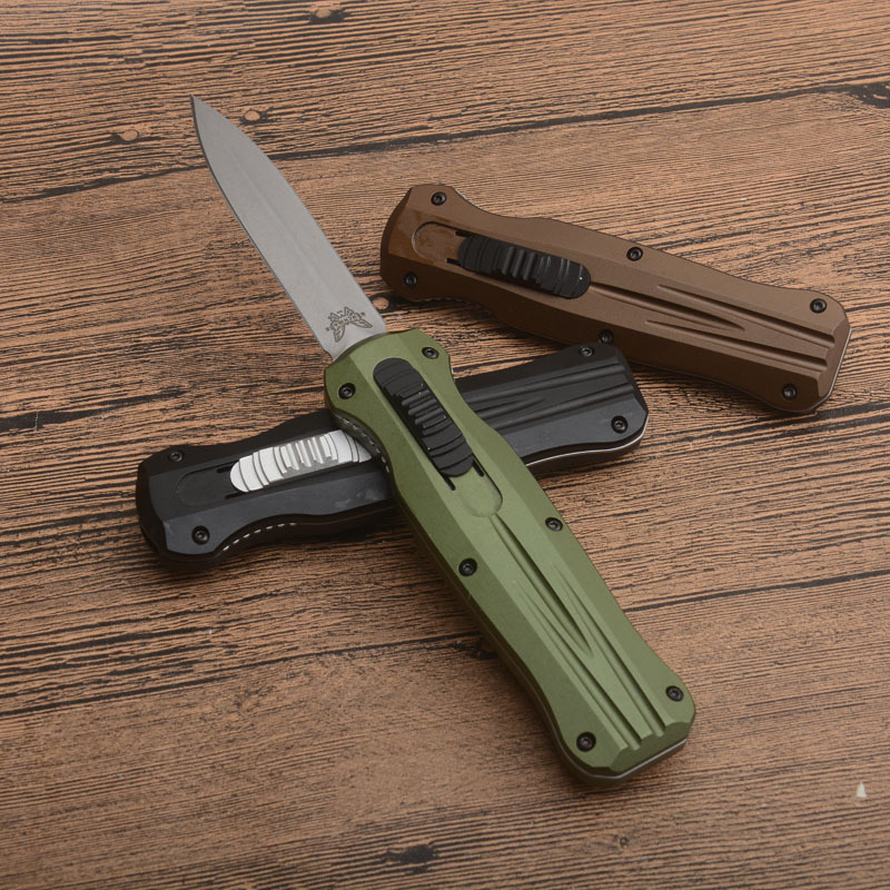 Benchmade 3320 Infidel Dagger Knifes AUTO OTF 3.85" D2 Black Double Edge Blade, Aluminum Handles