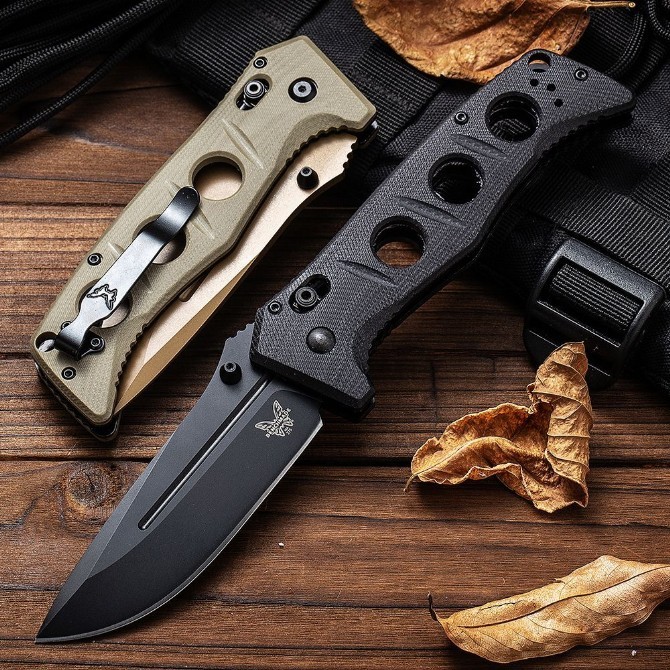 Benchmade 275SFE-2 Shane Sibert Adamas Knife 3.77" CruWear Plain Folding Blade, G10 Handles