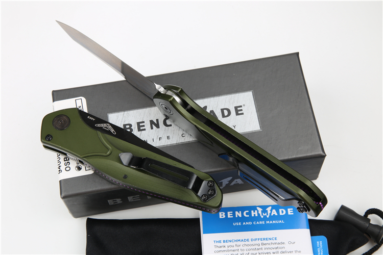 Benchmade 9400 Green Osborne AUTO Folding Knife 3.26" S30V Satin Plain Blade, Green Aluminum Handles