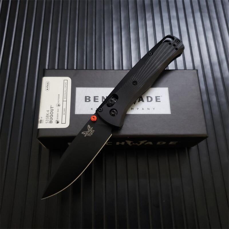 Benchmade 535BK-4 Knifes Bugout AXIS Folding 3.24" M390 Black Plain Blade, Machined Aluminum Handles