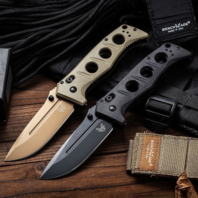 Benchmade 275SFE-2 Shane Sibert Adamas Knife 3.77" CruWear Plain Folding Blade, G10 Handles